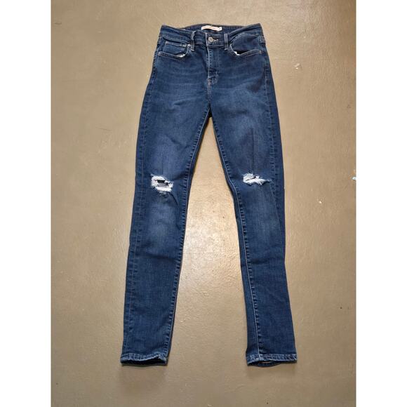 Levi's Premium High Rise Ripped Skinny Jeans in Indigo Luna Women's Size 26 - Picture 4 of 7